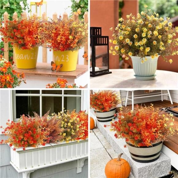 "24 Bundles Artificial Fall Flowers - UV Resistant Faux Boston Fern for Outdoor - Picture 5 of 7